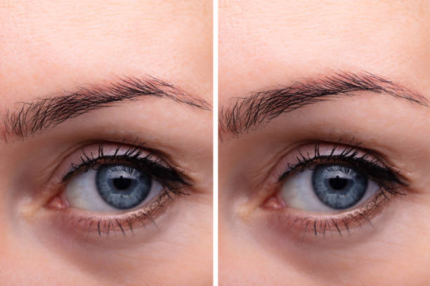 Before and after using brow powder for stunning eyebrow transformation
